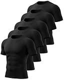 Celfaeree 5er Pack Kompressionsshirt Herren Kurzarm,Funktionsshirt Schnelltrocknendes Atmungsaktive Sportshirt Männer Laufshirt für Workout Gym 5 Schwarz L