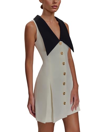 Womens 2025 Summer Sleeveless Mini Dress Lapel Neck Button Down Sleeveless Business Blazer Short Dresses