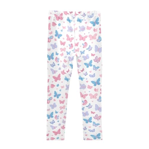 KLL Butterflies on White Pink Little Girls Active Leggings Casual High Waisted Sweatpants Gym2