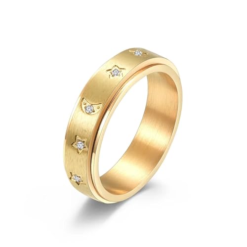 Bague anti-stress tournante motif étoile et lune en diamant pour hommes et femmes