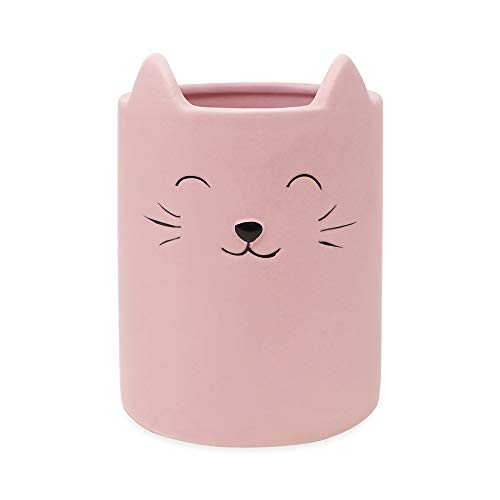 Isaac Jacobs Pink Ceramic Cat Makeup Brush Holder, Multi-Purpose Cup Organizer. Bathroom, Kitchen, B - //coolthings.us