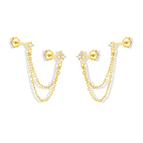 Boucles d'oreilles en or 18 carats avec quatre zircons pour femmes (or) Cover
