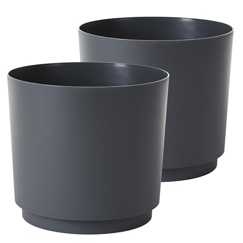 Tymar Übertopf Matte, Blumentopf, Blumenübertopf aus Kunststoff, 2er-Pack (Anthrazit; ø 28 cm)