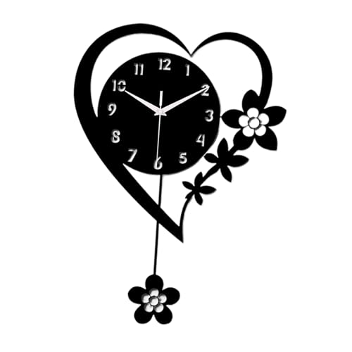 Horloge murale forme cœur acrylique noire avec pendule moderne - 8
