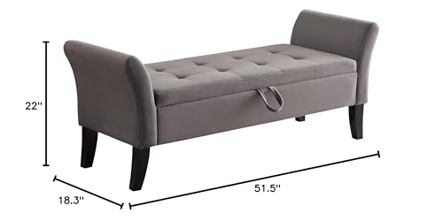 Furniliving 51” Bedroom Bench, End of Bed Bench with Button-Tufted Large Upholstered Storage Bench Ottoman Velvet Window Bench with Storage Shoe Cabinet Bench, for Bedroom, Entryway, Closet, Grey