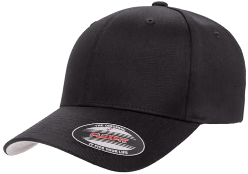 The Hat Pros Original Flexfit Wooly Cotton Twill Cap - Large-X-Large - Black