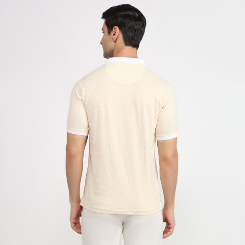 Image of Raymond Men Modern Fit Print Pattern Pure Cotton Polo Neck Half Sleeve Casual T-Shirt