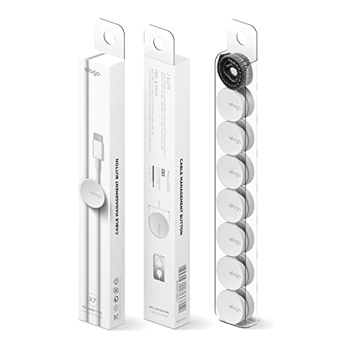 elago Cable Management Buttons - Desk Organizers, Desk Accessories, Cable Clips, Cord Organizer, Office, Home Office, 2 Cable Holding Slots, Flexible TPU, Cable Tie Included (7pcs) (White)