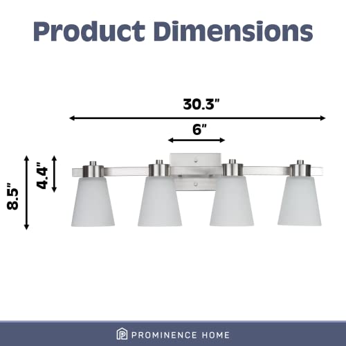 Image of Prominence Home Fairendale 4 Light Brushed Nickel Bathroom Vanity Light with Frosted Glass