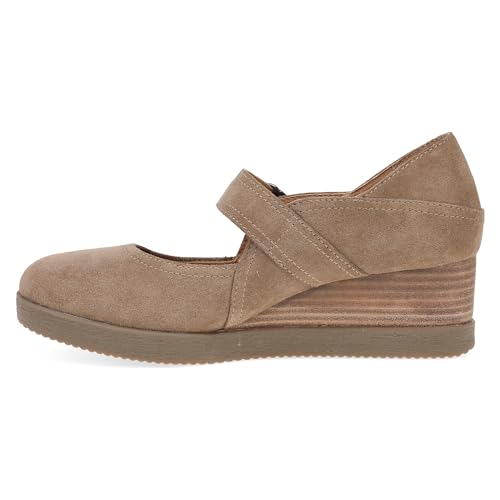 Image of Dansko Sandy Wedge Mary Jane for Women - Durable Waterproof Leathers and Leather-Stacked Heel - Adjustable Hook & Loop Strap with Buckle Detail
