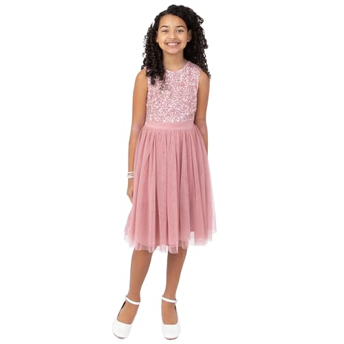 Maya Deluxe Mädchen Paillettenverziertes Hochzeit Und Geburtstag Festlich Mit Bandschleife Brautjungfernkleid Kleid, Vintage Rose, 9-10 Jahre EU