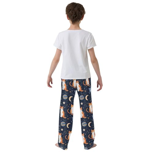 ALAZA Space Cats Pajamas Bottoms with Pockets Comfy Pjs Sleepwear Elastic Waistband Pajamas Pants Lounge Pants for 6-14 Years3