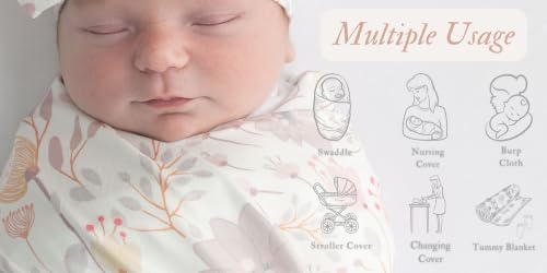 Image of Newborn Baby Swaddle Sets with Headband and Beanie (Grey and Pink)