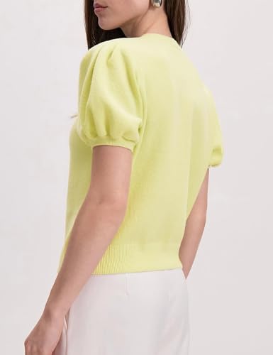 Image of Yimoon Women's Lightweight Puff Short Sleeve Cardigan Sweater | Summer, Y2K, Cropped Knit, Button Up, Blouse Tops