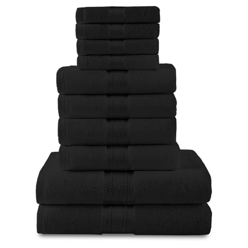 GC GAVENO CAVAILIA Luxury Towel Bale Set, 10 Piece Hotel Quality Towels, 450 GSM Lightweight & Quick Drying Towel Bales Egyptian Cotton 4x Face 4x Hand 2x Bath Towels, Black - Cosy Home Interiors GC GAVENO CAVAILIA Luxury Towel Bale Set, 10 Piece Hotel Quality Towels, 450 GSM Lightweight & Quick Drying Towel Bales Egyptian Cotton 4x Face 4x Hand 2x Bath Towels, Black