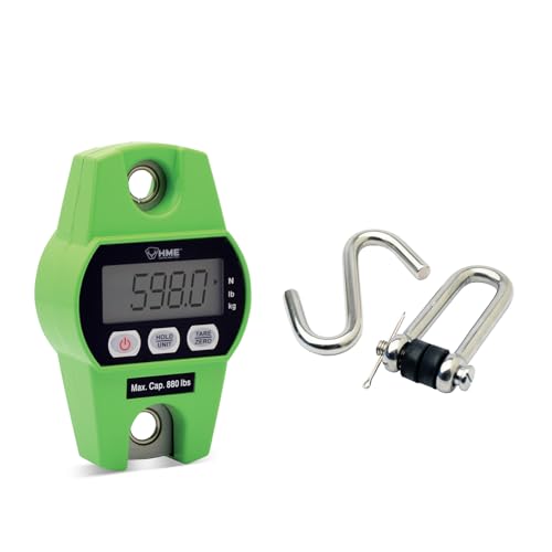 Image of HME Durable Versatile Hunting Digital Hanging Scale w /Tare Function - 400 Kg /880 lb Max Weight, 2 Batteries Included, Iron Hook, Mode Function N /lb /kg