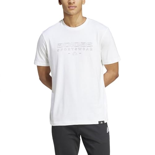 Adidas Herren TECH LINEAR Graphic Tee, White, S Tall – Ansicht 1