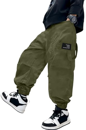 Big Boys Loose Casual Cargo Jogging Pants Elastic Waist Decorative Side Loop...