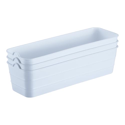 Image of KOLORR Flexi Tray Narrow Flexible Space-Saving Storage, Stackable Storage Organizer, Drawer Organizer Trays for Home, Washroom, Office, and Kitchen Organization Pack of 3 - White