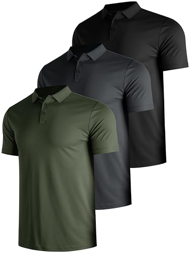 Men's 3 Packs Quick Dry Golf Polo Shirts Dry Fit Moisture Wicking Performance Summer Athletic Casual Short Sleeve Shirts