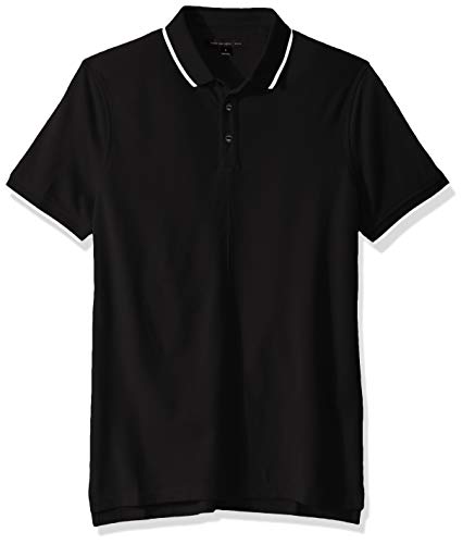 John Varvatos Star USA Men's Dover SS Pique Polo with Tipping, Black, Small