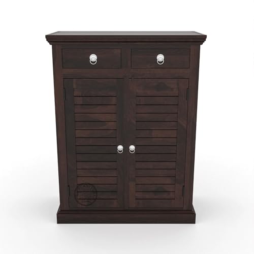 Image of VK Furniture Sheesham Wood Shoe Cabinet (Walnut 001, Shoe Rack with Drawers)