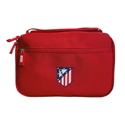 Atlético de Madrid - Neceser de Viaje - Varias Alturas para Guardar Artículos de Aseo - Cierre de Cremallera con Tiradores Personalizados - Percha para Colgar - Producto Oficial del Equipo | Ya disponible en tu tienda friki favorita! En mundofriki.es!