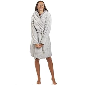 Camille Womens Supersoft Deep Pile Pink and Grey Fluffy Hooded Bathrobes