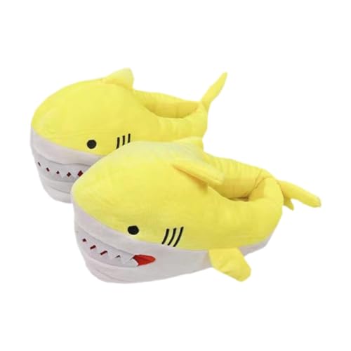 KiBcsLic Pantuflas de Tiburón con Diseño Divertido Y Cara de Animal Zapatillas Planas Cómodas Y Peluche Grueso Suela Antideslizante Y Material Suave Adecuadas, Amarillo