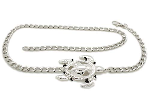 Women Fashion Skinny Belt Hip High Waist Metal Chain Links Water Turtle Buckle Bling M L XL2