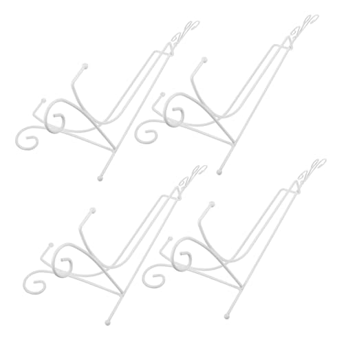 ERINGOGO 4pcs Porcelain Plate Holder Display Stand Picture Frame Holder Frame Holder Stand Decorative Easels for Display Poster Monitor Mount Vertical Plate Holders Mounting White Iron Wire