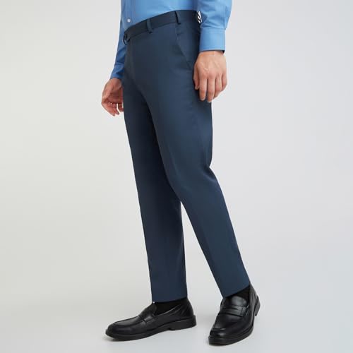 Image of Park Avenue Men's Mid Rise Neo Fit Polyester Blend Stripe Pattern Flat Front Formal Regular Fit Trouser