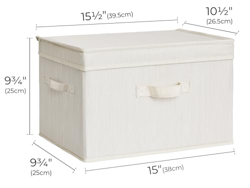Image of StorageWorks Fabric Storage Bins with Lid, Decorative Storage Boxes for Shelves, Stackable Closet Organizer Basket with Handles, Large, Mixing of Beige, White & Ivory, 2-Pack