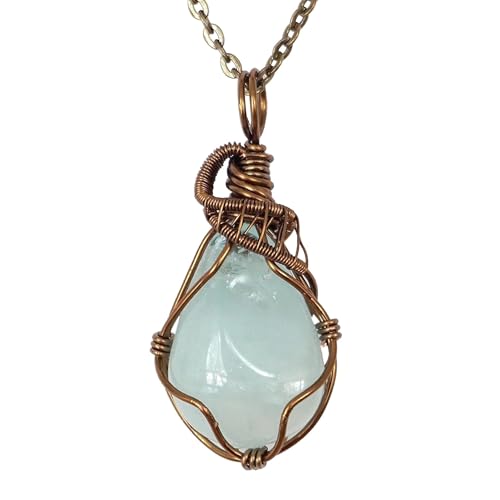 Designs By Nature Gems Natural Aquamarine Necklace for Women - March Birthstone Necklace for Women - Designer Pendant Necklace - 40-60 Carat Aquamarine, Antique Bronze Chain