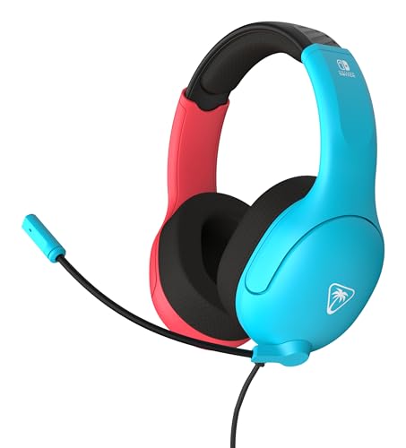 Turtle Beach Airlite Fit Wired Gaming Headset: Officially Licensed for Nintendo Switch, Nintendo Switch Lite & OLED Model - Flip-to-Mute Mic, Over-Ear Comfort Cushions, 40mm Speakers - Neon Blue & Red