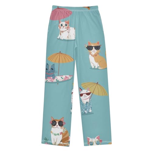 Cool Cat Boys Long Pants Soft Trousers Elastic Waist Kids Lounge Bottoms with Pockets S-XL