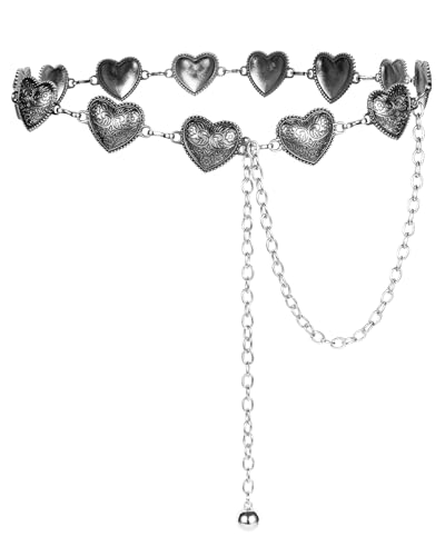 Metal Concho Belts for Women Vintage Western Silver Chain Belt for Cowgirl Country Dresses Jeans