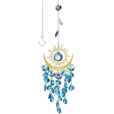 Sun and Moon Suncatcher,Crystals Ball Prisms Sun Catcher Hanging Ornament, Rainbow Maker,Indoor Outdoor Garden Wedding Patio Decor Gifts.(Blue) Cover
