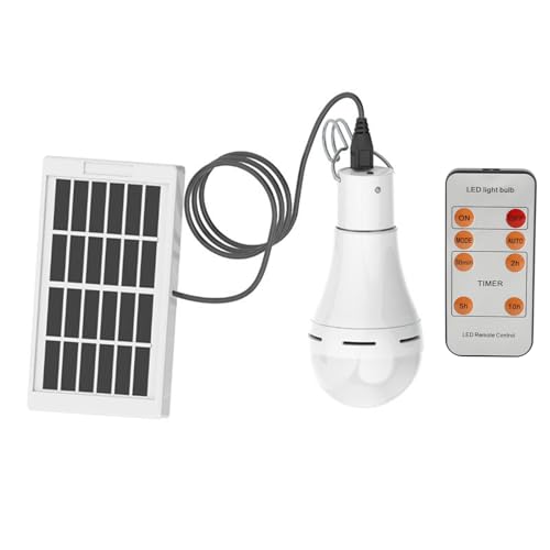 Dioche Ampoule LED à énergie Solaire, Lampe de Secours Intérieure et Extérieure avec Télécommande, Lampe de Camping Portable, Modes et Minuterie Réglables, étanche IP65 (1 paquet)
