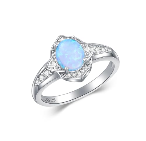 Blue Opal Rings for Women,Opal Promise Engagement Ring for Women, Silver Women Opal Rings,Blue Opal Engagement Promise Bride Bridal Ring for Women Size 5-9-1
