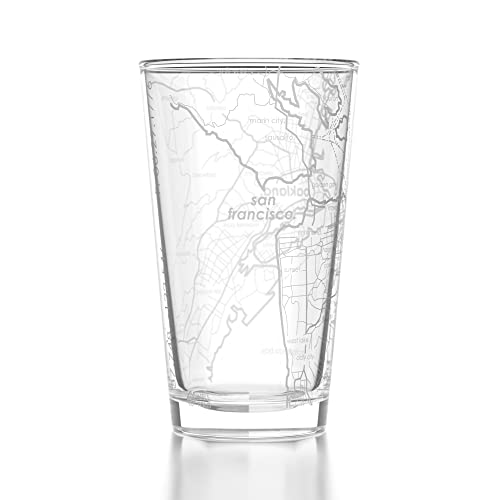 Well Told Engraved San Francisco California Map Pint Glass, Etched Beer Gift (16 oz, Clear) City Map Pint, Custom City Glassware, Gifts For Beer Lovers