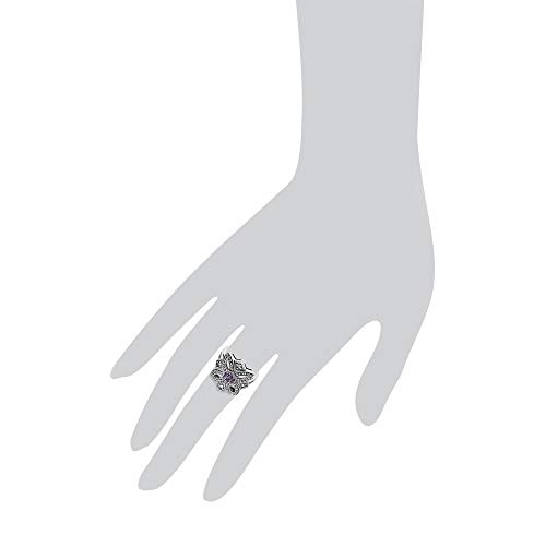 Image of Gemondo USA 925 Sterling Silver Amethyst & Marcasite Art Nouveau Ring Size 7, 8, and 9