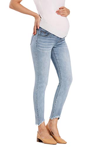 Foucome Women's Maternity Jeans Skinny Ankle Denim Pants Pregnancy Comfy Stretch Jeggings (Blue, S) #TOP2