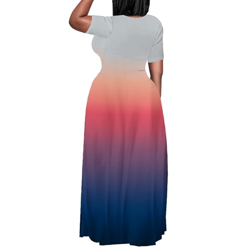 Image of PinkPatty Women's Plus Size Maxi Dresses Short Sleeve Sundress Summer T-Shirt Beach Long Dress with Pockets