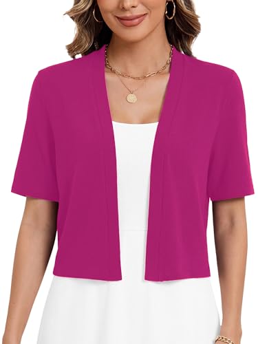 Image of Heymoments Women's Thin Shrugs Short Sleeve Lightweight Cropped Tops Open Front Knitted Cardigan for Dress Summer Bolero
