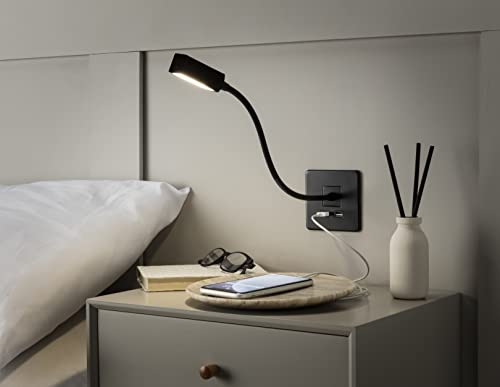 Knightsbridge Screwless Reading Light with Dual USB Charger - Matt Black - Image 4
