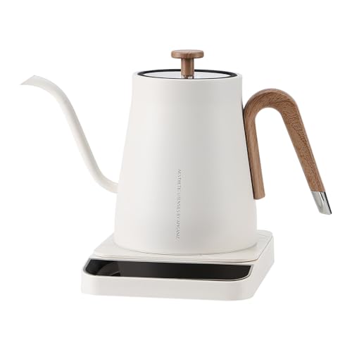 APIGANIZ Electric Gooseneck Kettle with ±1? Temperature Control, Pour Over Kettle for Coffee and Tea, Stainless Steel Hot Water Boiler, 1200W/0.8L (White/Wood Grain)