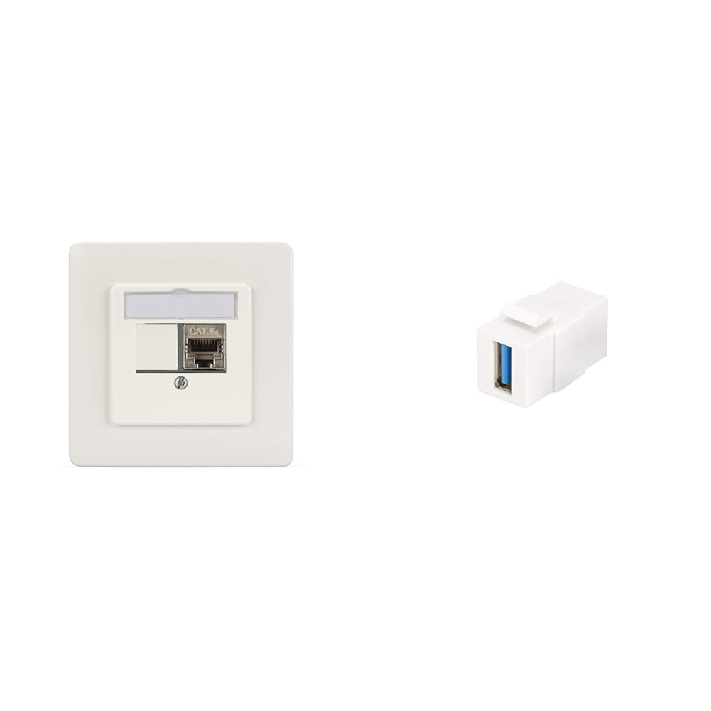 DIGITUS Set: 5x Caja de Conexiones de 2 Puertos - Salida Recta - Para Módulos Multimedia Keystone + 10x Acoplador Keystone USB 3.0 - Blanco