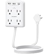 Flat Multi Plug Extender with 3 USB Wall Charger(1 Type C), 4 Outlet Wall Adapter, 4 ft Thin Exte...