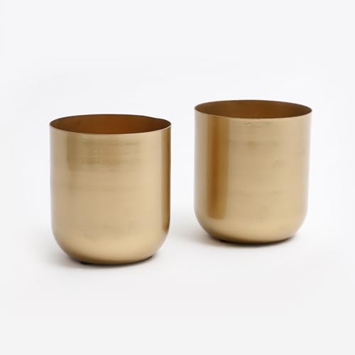 Castleore Gold Finish Small Size Metal Planter Set Of 2 For Table Indoor Plants Like Snake/Money/Bamboo/Palm Plant thumb #7